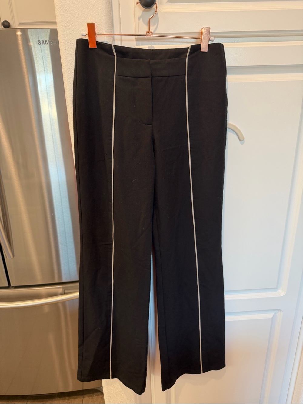 Black Wide-Leg Pants with White Piping